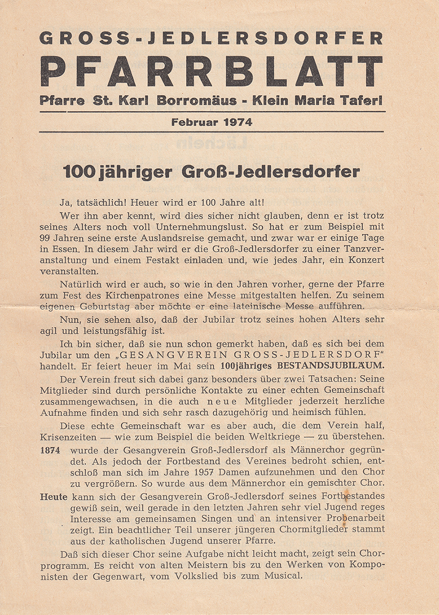 Groß-Jedlersdorfer Pfarrblatt Februar 1974